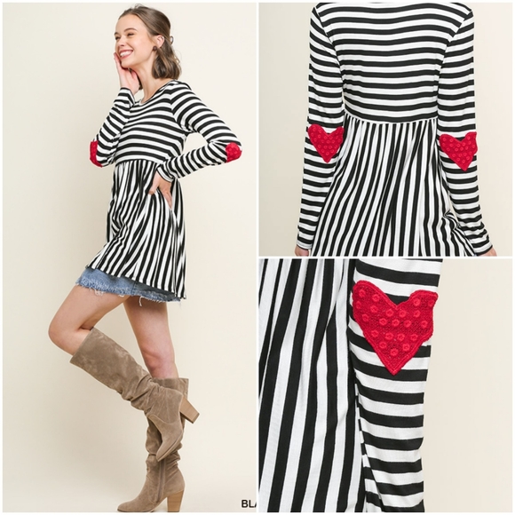 Black&White stripe babydoll  w/ heart elbow patch - Picture 2 of 4